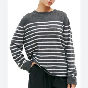 Reformation Cashmere Boyfriend Sweater, grey and white stripe, XS